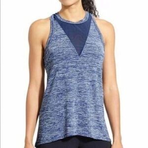 Athleta Utopia Heather Blue Mesh Cutout Halter Racerback Tank Womens M 73574